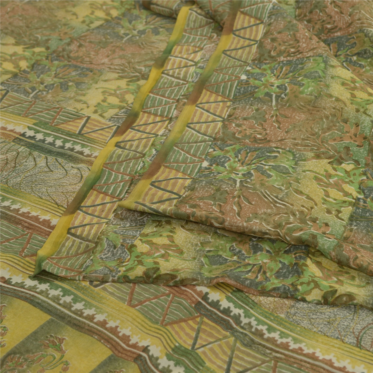 Сари Sanskriti Vintage Green Saree из чистого шелка-жоржета с принтом, мягкая ткань для рукоделия, устойчивая ткань