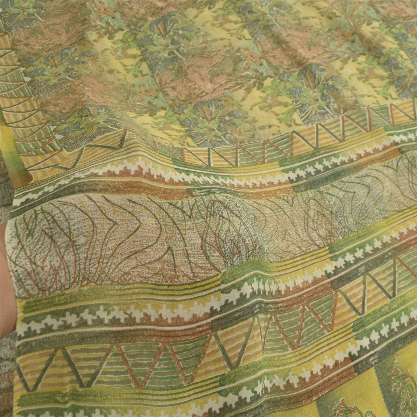 Сари Sanskriti Vintage Green Saree из чистого шелка-жоржета с принтом, мягкая ткань для рукоделия, устойчивая ткань