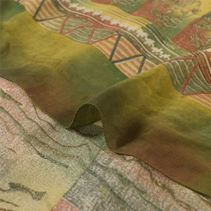 Сари Sanskriti Vintage Green Saree из чистого шелка-жоржета с принтом, мягкая ткань для рукоделия, устойчивая ткань