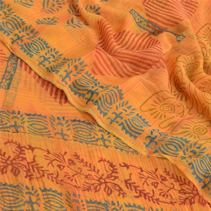 Sanskriti Vintage Sari 100% Pure Georgette Silk Yellow Floral Printed Saree 6Yd Craft Fabric Boho Quilting Material For DIY Projects