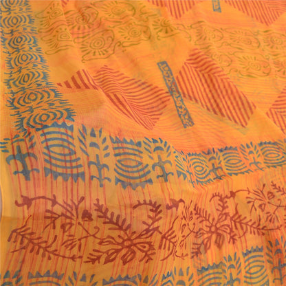 Sanskriti Vintage Sari 100% Pure Georgette Silk Yellow Floral Printed Saree 6Yd Craft Fabric Boho Quilting Material For DIY Projects