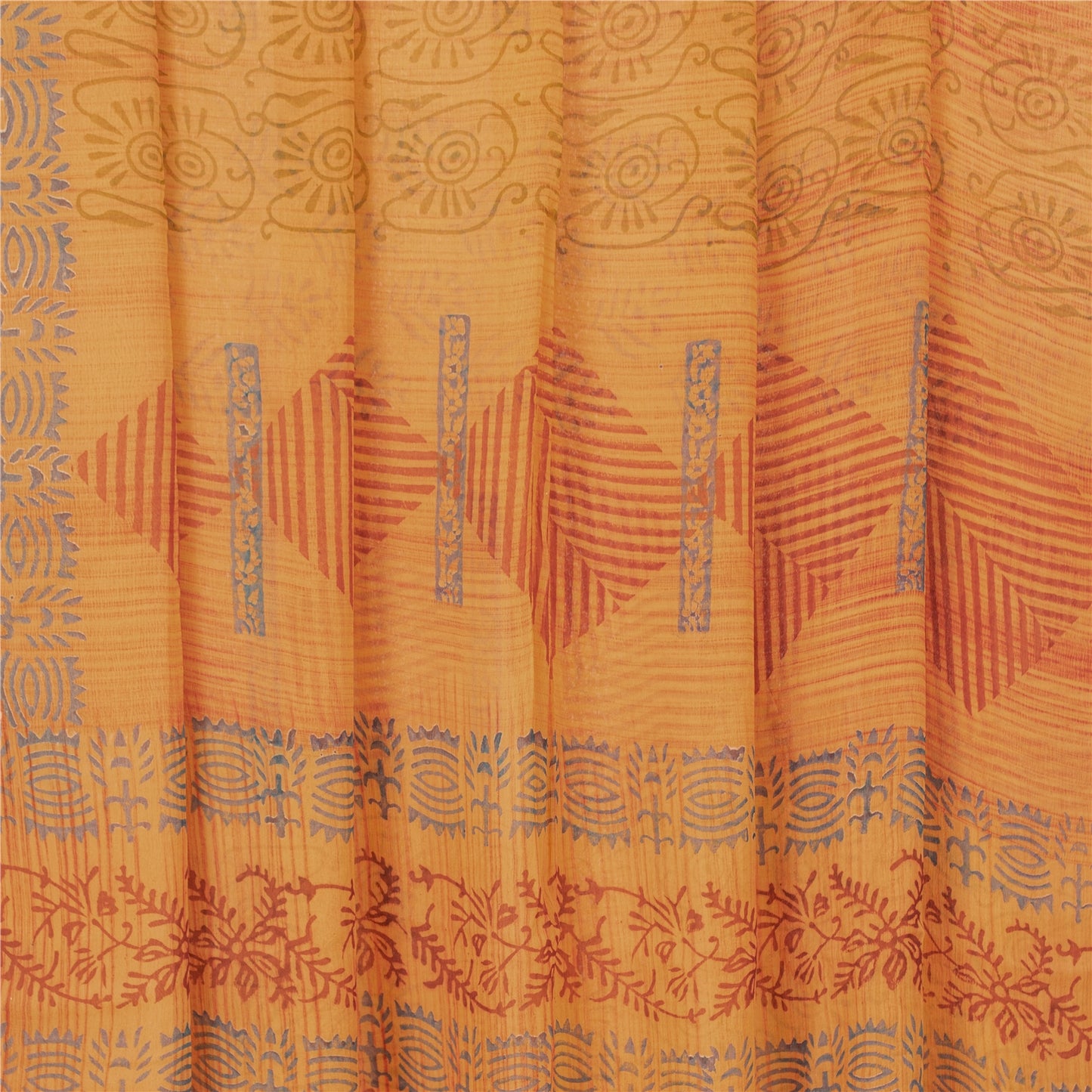 Sanskriti Vintage Sari 100% Pure Georgette Silk Yellow Floral Printed Saree 6Yd Craft Fabric Boho Quilting Material For DIY Projects