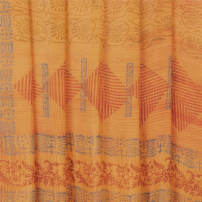 Sanskriti Vintage Sari 100% Pure Georgette Silk Yellow Floral Printed Saree 6Yd Craft Fabric Boho Quilting Material For DIY Projects