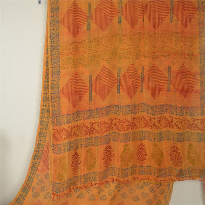 Sanskriti Vintage Sari 100% Pure Georgette Silk Yellow Floral Printed Saree 6Yd Craft Fabric Boho Quilting Material For DIY Projects
