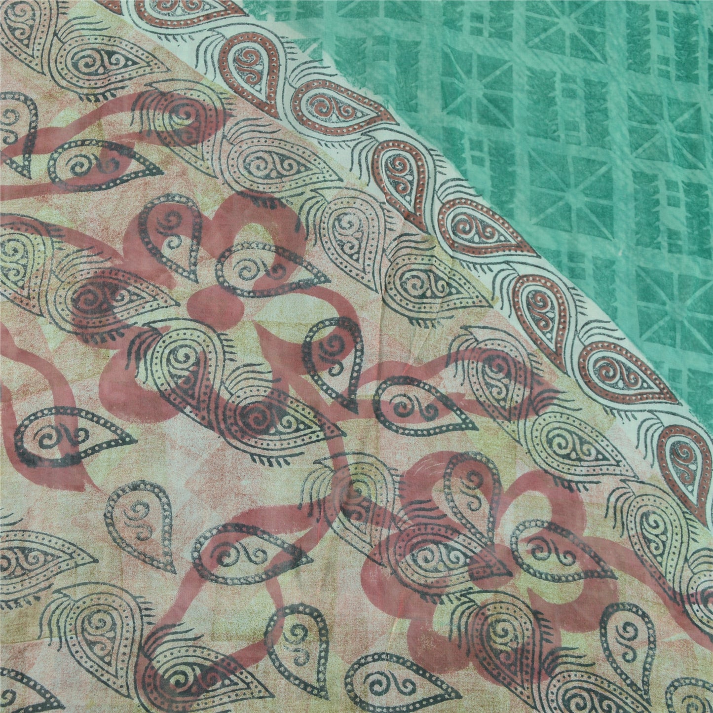 Sanskriti Vintage Grøn Sari Blend Georgette Trykt Sari 5Yd Håndværk Blødt Bæredygtigt Stoff