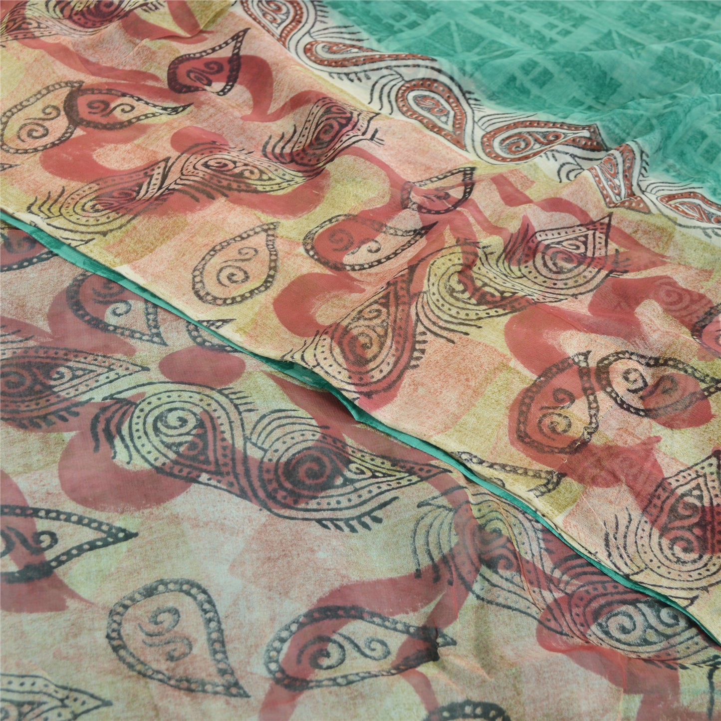 Sanskriti Vintage Grøn Sari Blend Georgette Trykt Sari 5Yd Håndværk Blødt Bæredygtigt Stoff