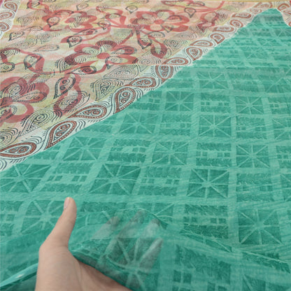 Sanskriti Vintage Grøn Sari Blend Georgette Trykt Sari 5Yd Håndværk Blødt Bæredygtigt Stoff