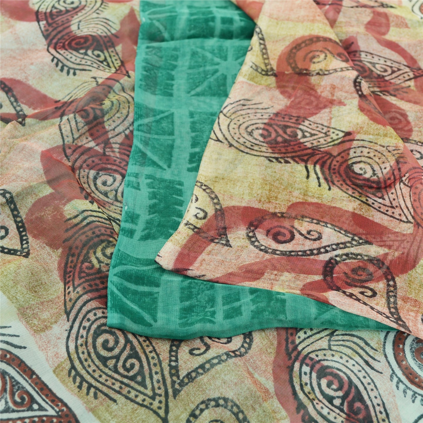 Sanskriti Vintage Grøn Sari Blend Georgette Trykt Sari 5Yd Håndværk Blødt Bæredygtigt Stoff
