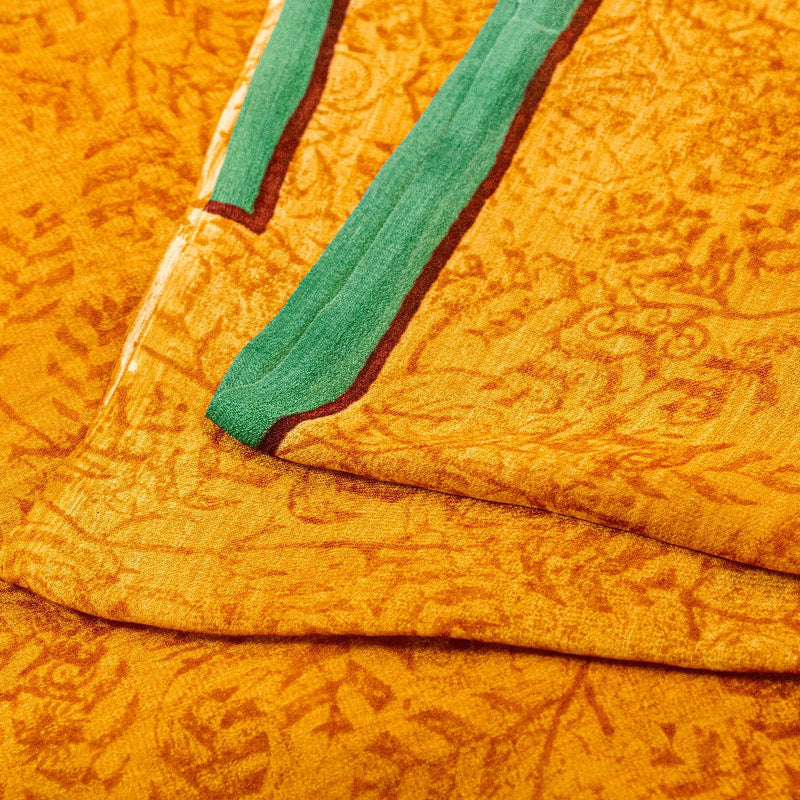 Sanskriti Vintage Bollywood Mustard Printed Sari Pure Georgette Silk 5 Yd Saree