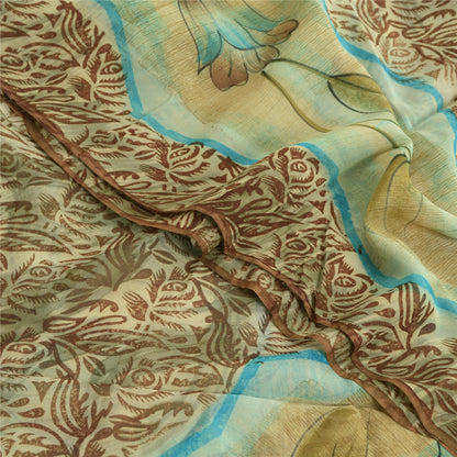 Sanskriti Vintage Cream Digital Printed Saree Blend Georgette Sari Craft Sustainable Fabric