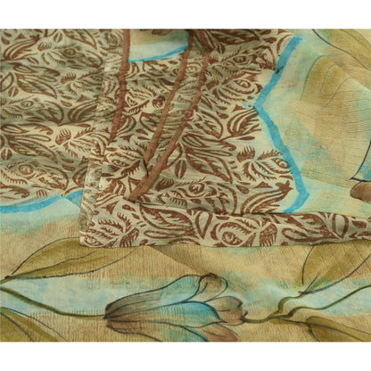 Sanskriti Vintage Cream Digital Printed Saree Blend Georgette Sari Craft Sustainable Fabric