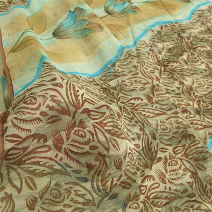 Sanskriti Vintage Cream Digital Printed Saree Blend Georgette Sari Craft Sustainable Fabric