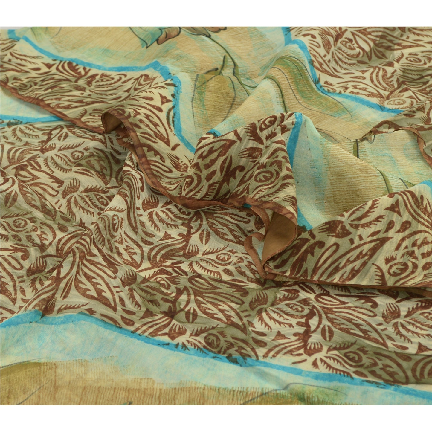 Sanskriti Vintage Cream Digital Printed Saree Blend Georgette Sari Craft Sustainable Fabric