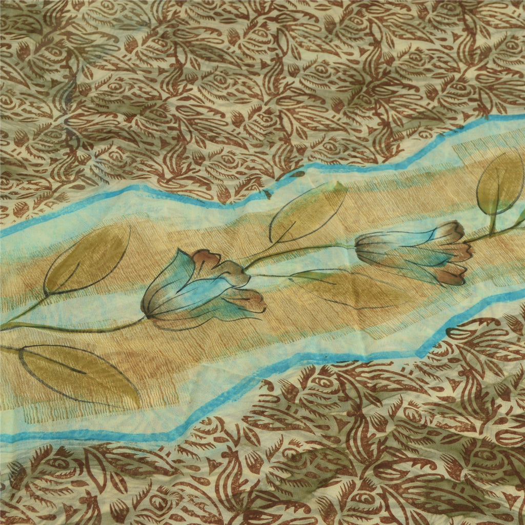 Sanskriti Vintage Cream Digital Printed Saree Blend Georgette Sari Craft Sustainable Fabric