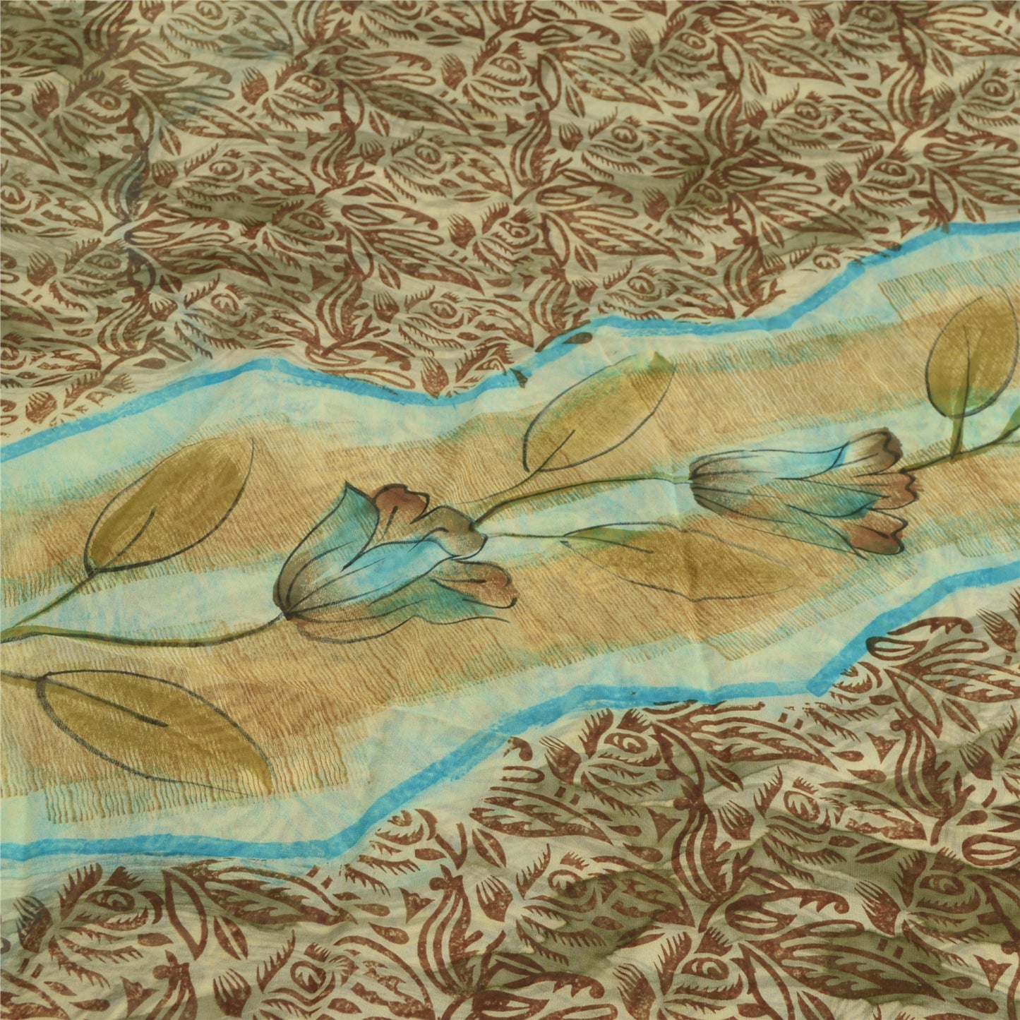 Sanskriti Vintage Cream Digital Printed Saree Blend Georgette Sari Craft Sustainable Fabric