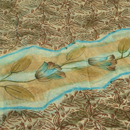 Sanskriti Vintage Cream Digital Printed Saree Blend Georgette Sari Craft Sustainable Fabric