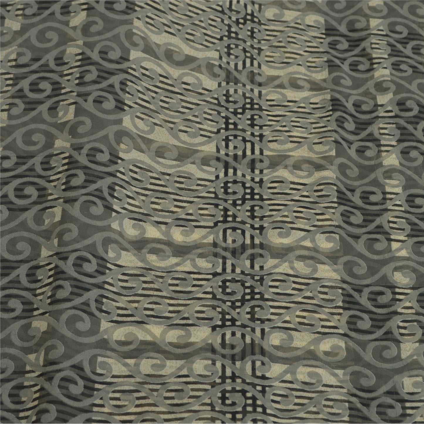 Sanskriti Vintage Saree Grey Georgette 6Yd Saree Floral Printed Sari Craft Decor Soft Fabric Upcycling, Recycling, Dress Making, Sewing