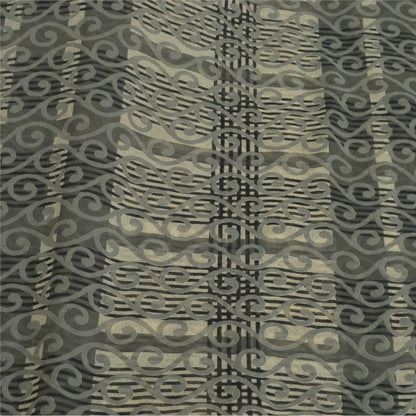 Sanskriti Vintage Saree Grey Georgette 6Yd Saree Floral Printed Sari Craft Decor Soft Fabric Upcycling, Recycling, Dress Making, Sewing