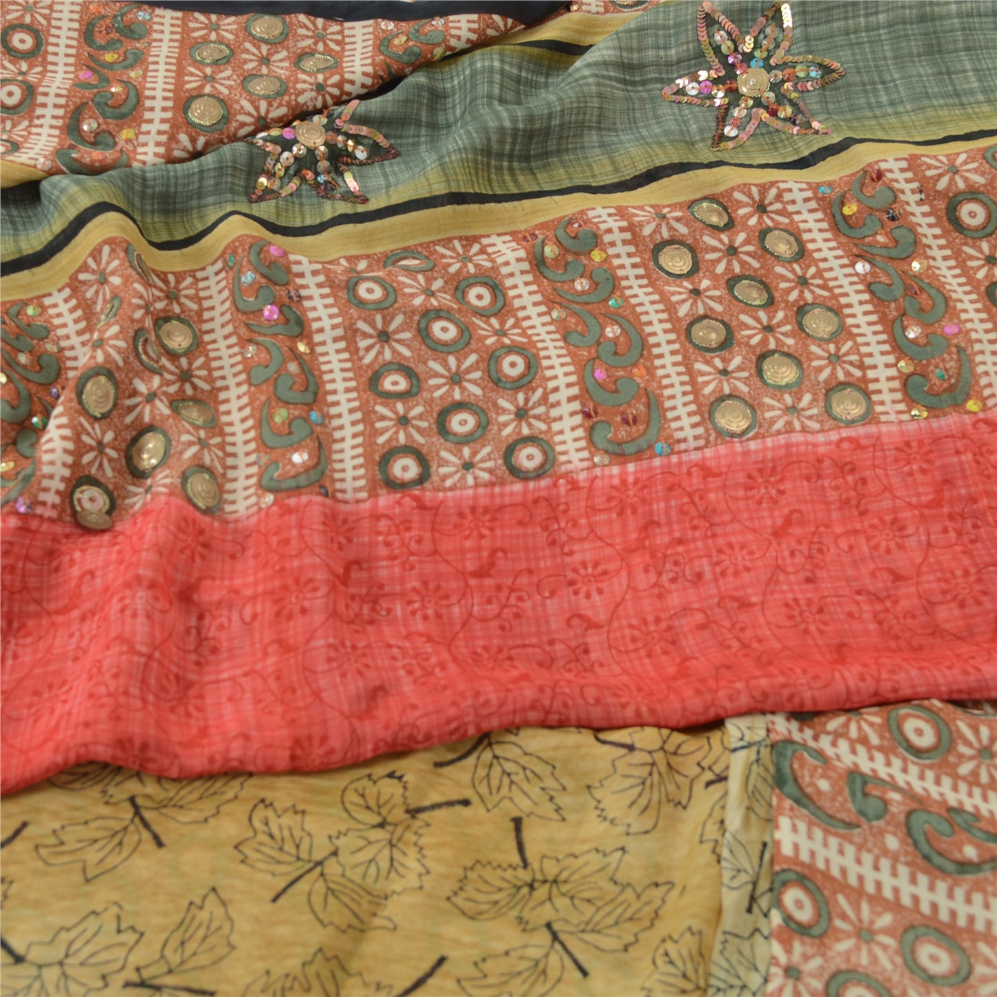 Sanskriti Vintage 100% Pure Georgette Silk Bollywood Multicolor Printed 5 Yd Saree Home Decor, Women Floral Outfit, Silk Scrap Fabric