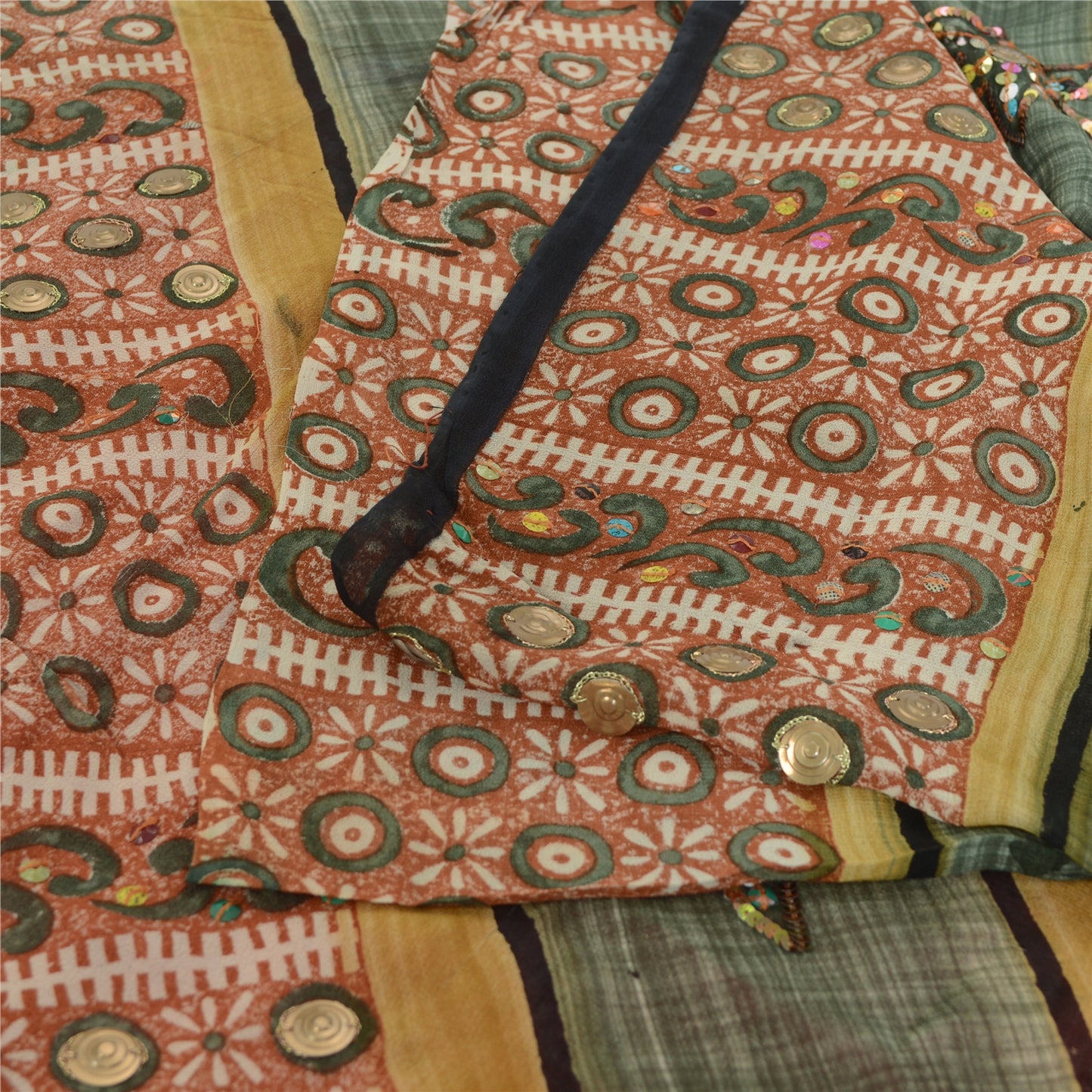 Sanskriti Vintage 100% Pure Georgette Silk Bollywood Multicolor Printed 5 Yd Saree Home Decor, Women Floral Outfit, Silk Scrap Fabric