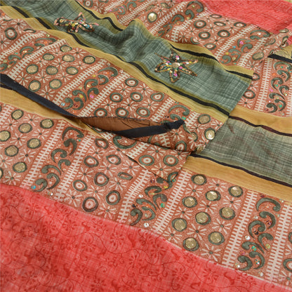 Sanskriti Vintage 100% Pure Georgette Silk Bollywood Multicolor Printed 5 Yd Saree Home Decor, Women Floral Outfit, Silk Scrap Fabric