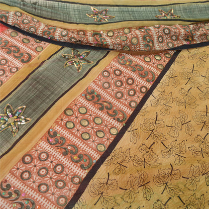 Sanskriti Vintage 100% Pure Georgette Silk Bollywood Multicolor Printed 5 Yd Saree Home Decor, Women Floral Outfit, Silk Scrap Fabric