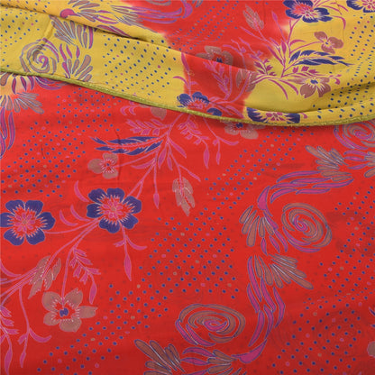 Sanskriti Vintage 100% Pure Georgette Silk Printed Red Sarees 5Yd Craft Decor Fabric Bohemian Fabric For Dressmaking,Upcyclers