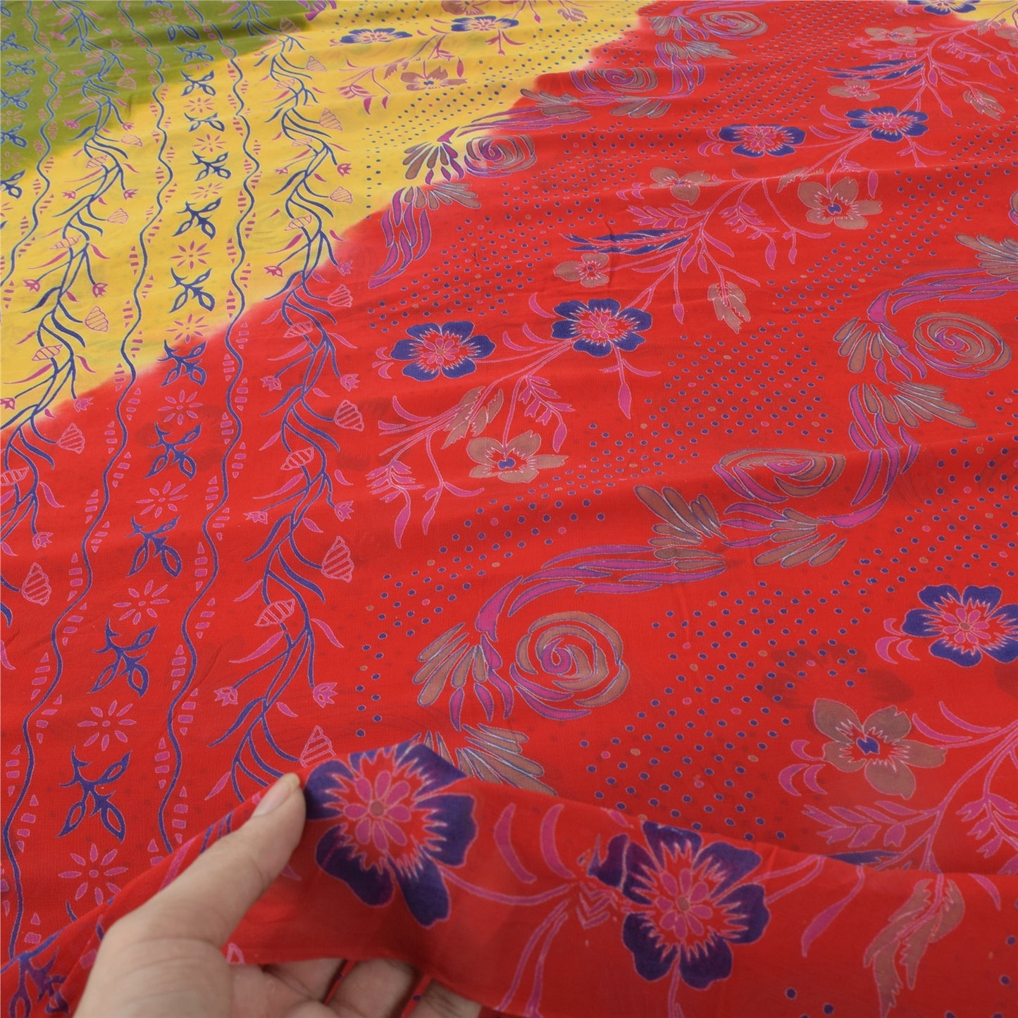 Sanskriti Vintage 100% Pure Georgette Silk Printed Red Sarees 5Yd Craft Decor Fabric Bohemian Fabric For Dressmaking,Upcyclers