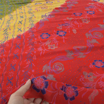Sanskriti Vintage 100% Pure Georgette Silk Printed Red Sarees 5Yd Craft Decor Fabric Bohemian Fabric For Dressmaking,Upcyclers
