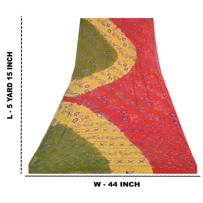 Sanskriti Vintage 100% Pure Georgette Silk Printed Red Sarees 5Yd Craft Decor Fabric Bohemian Fabric For Dressmaking,Upcyclers