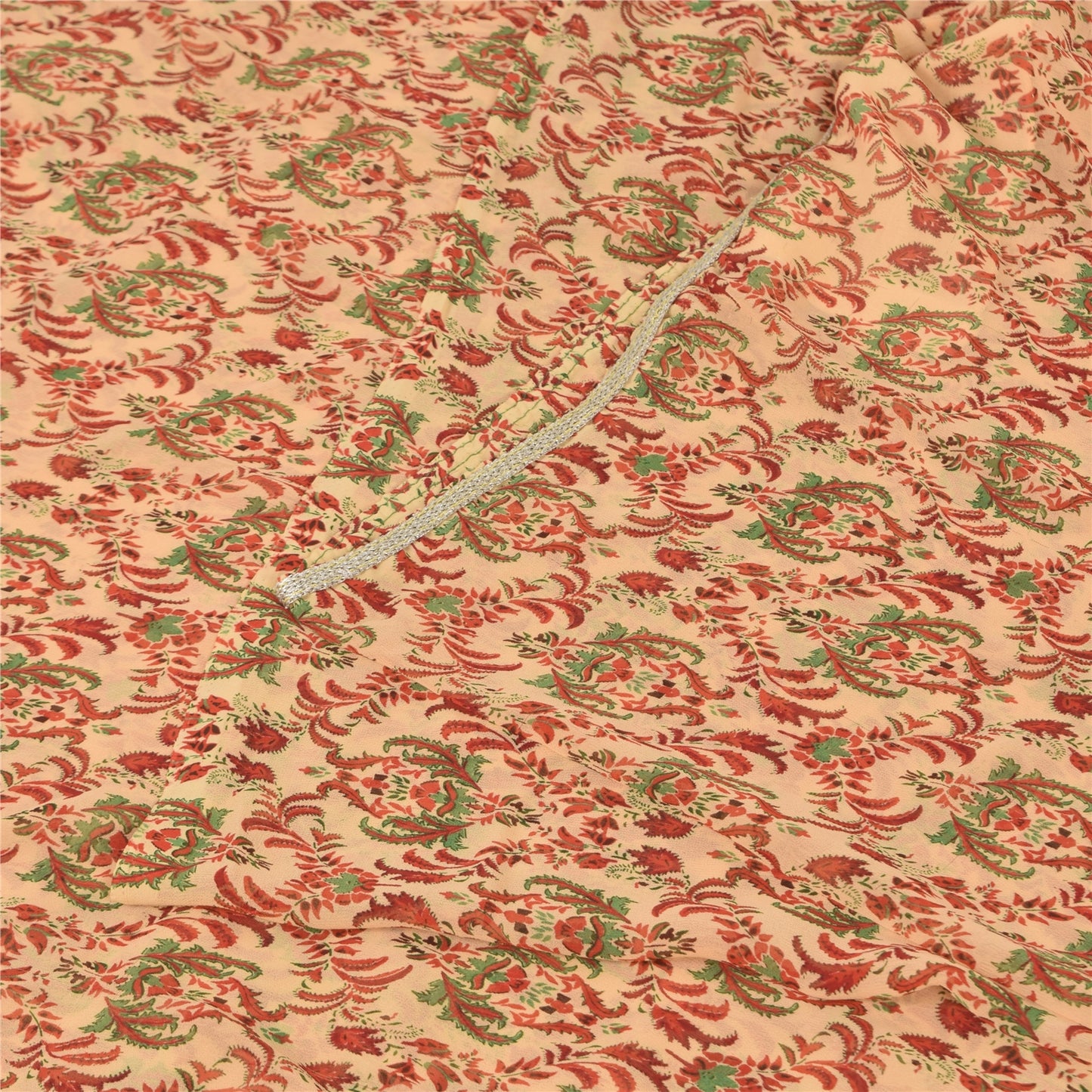 Sanskriti Vintage Cream Saree Georgette Printed Sari 5Yd Decor Soft Craft Sustainable Fabric