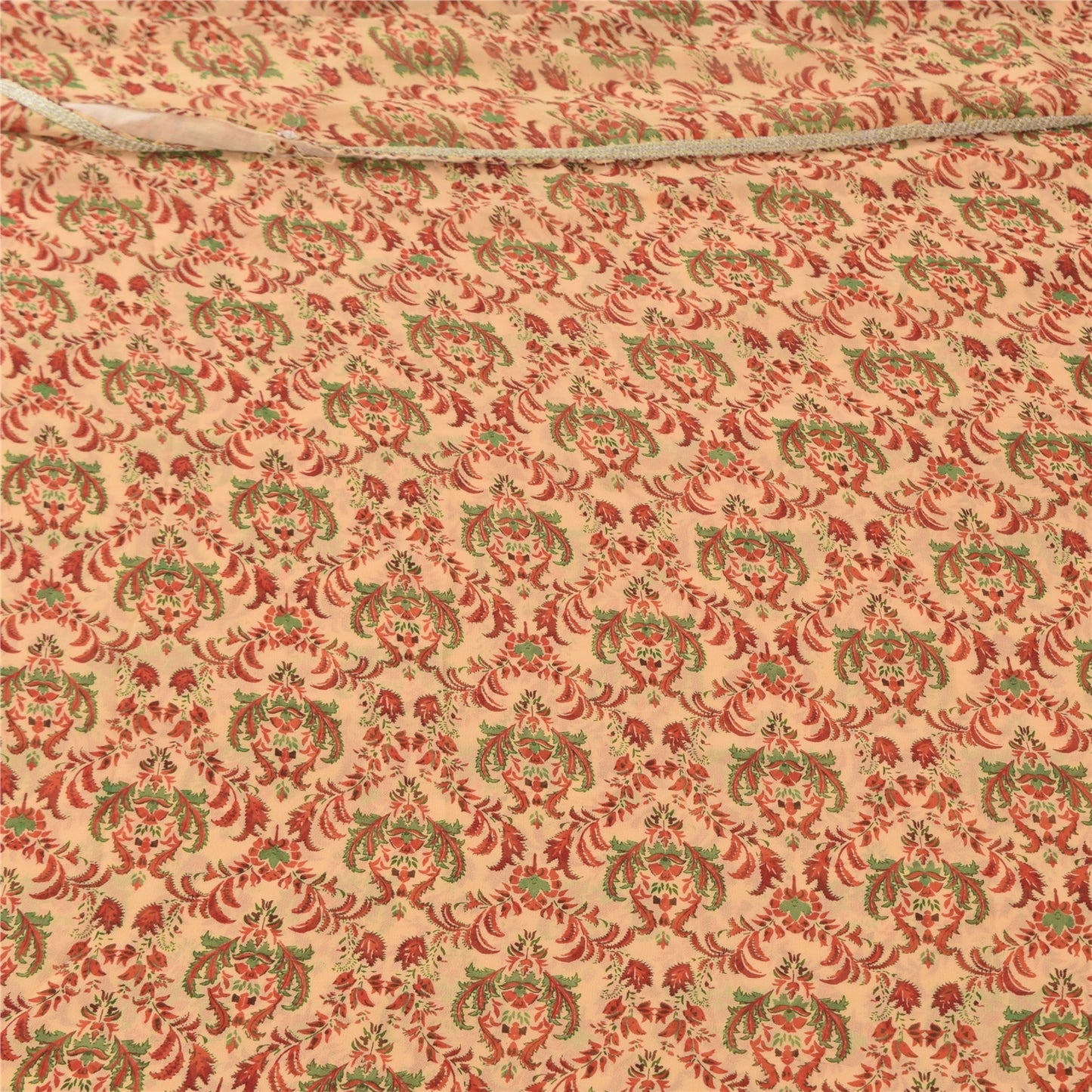 Sanskriti Vintage Cream Saree Georgette Printed Sari 5Yd Decor Soft Craft Sustainable Fabric