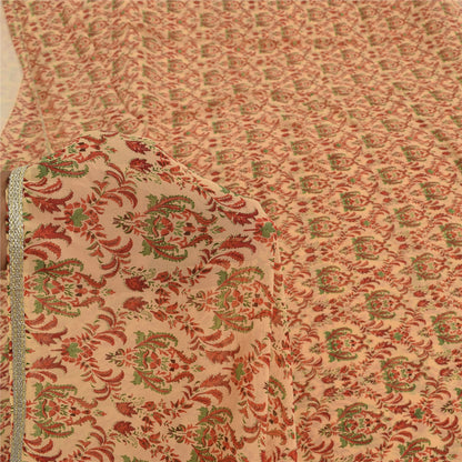 Sanskriti Vintage Cream Saree Georgette Printed Sari 5Yd Decor Soft Craft Sustainable Fabric