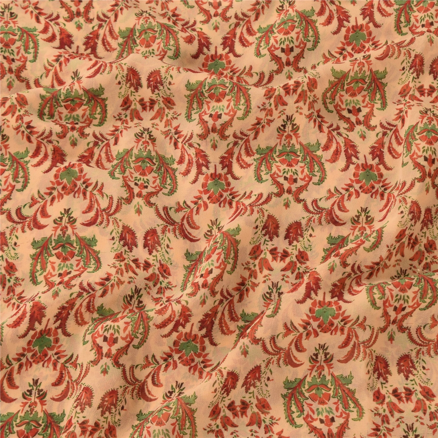 Sanskriti Vintage Cream Saree Georgette Printed Sari 5Yd Decor Soft Craft Sustainable Fabric