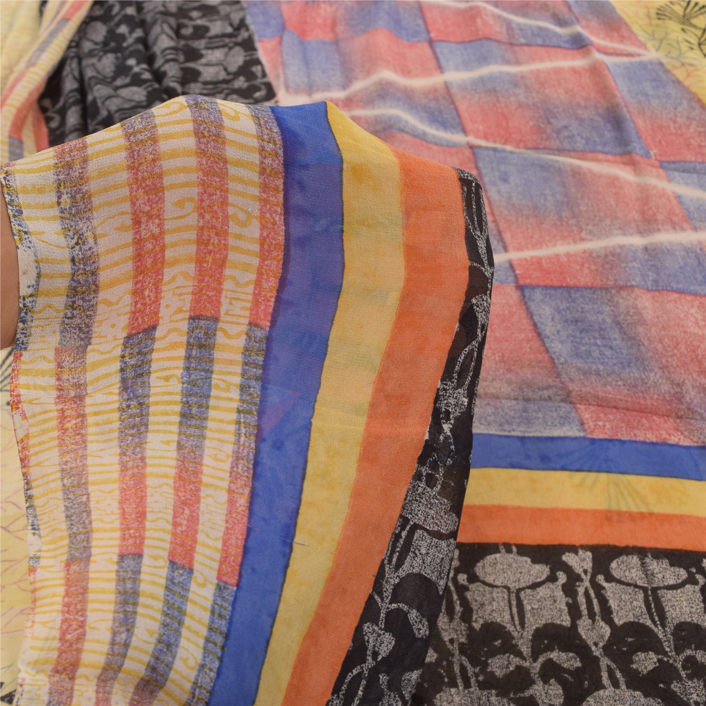 Sanskriti Vintage Saree Pure Georgette Silk Printed Sari Craft Multicolor Sustainable Fabric