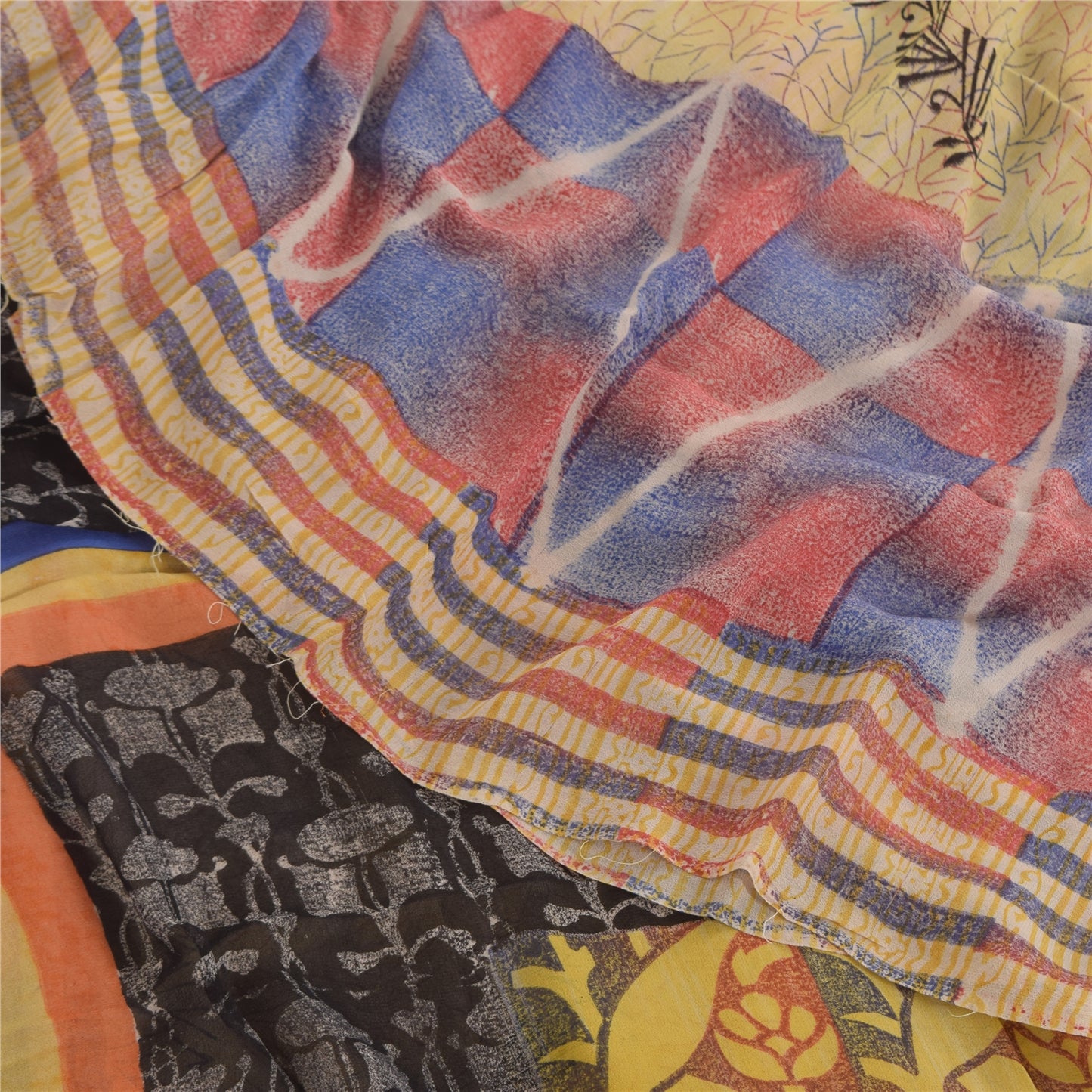 Sanskriti Vintage Saree Pure Georgette Silk Printed Sari Craft Multicolor Sustainable Fabric