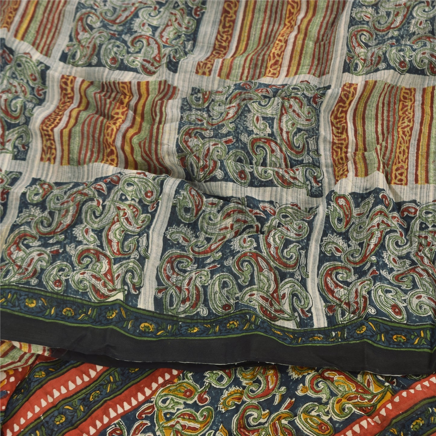 Sanskriti VintageSaree Pure Georgette Silk Printed Sari Craft Multicolor Sustainable Fabric