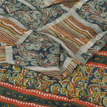Sanskriti VintageSaree Pure Georgette Silk Printed Sari Craft Multicolor Sustainable Fabric