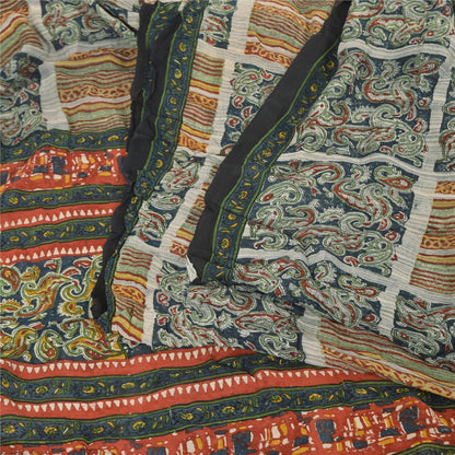 Sanskriti VintageSaree Pure Georgette Silk Printed Sari Craft Multicolor Sustainable Fabric