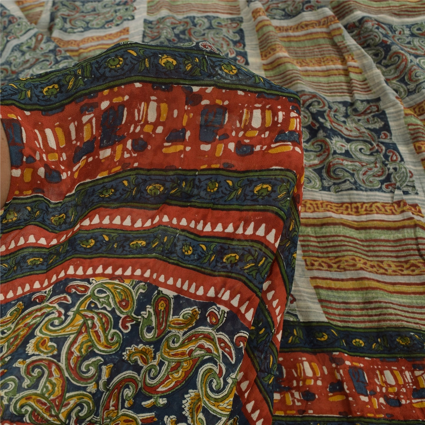 Sanskriti VintageSaree Pure Georgette Silk Printed Sari Craft Multicolor Sustainable Fabric