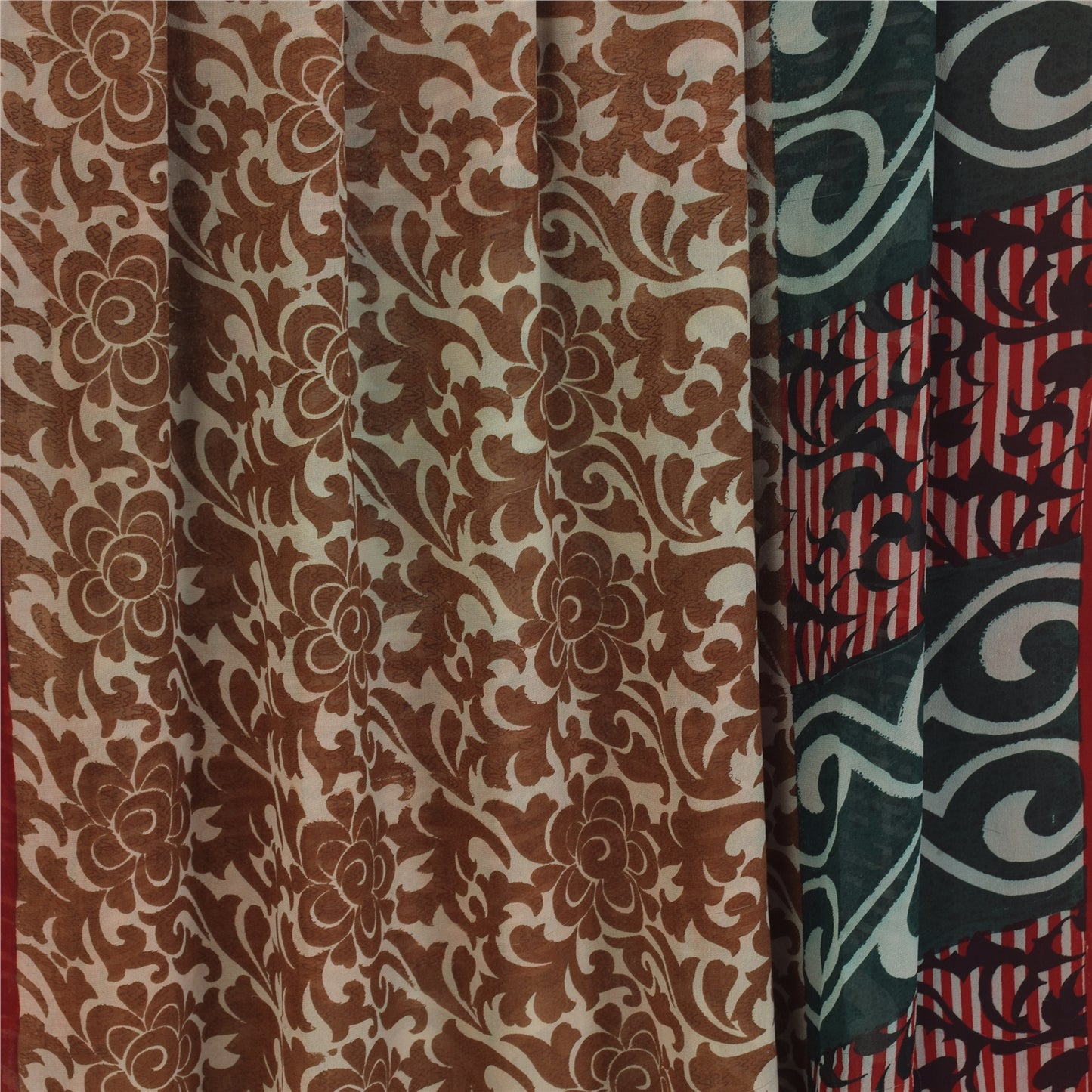 Sanskriti Vintage Sari Ren Georgette Silke Trykt Sari 5Yd Håndværk Dekor Bæredygtigt Stoff