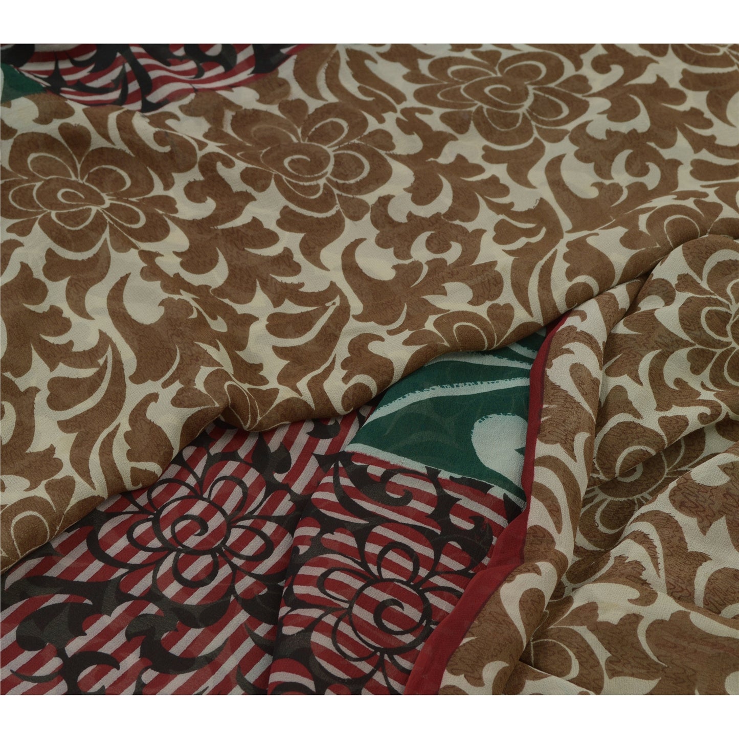 Sanskriti Vintage Sari Ren Georgette Silke Trykt Sari 5Yd Håndværk Dekor Bæredygtigt Stoff