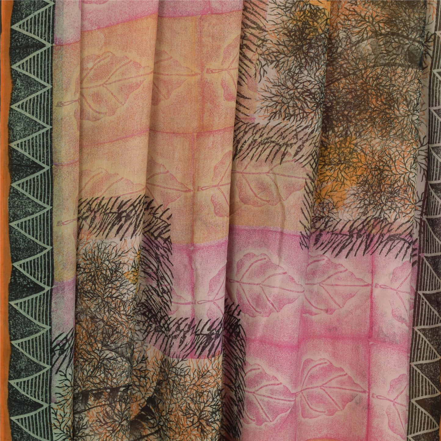 Sanskriti Vintage Pink Saree Blend Georgette Printed Sari 5Yd Craft Soft Sustainable Fabric