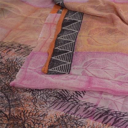 Sanskriti Vintage Pink Saree Blend Georgette Printed Sari 5Yd Craft Soft Sustainable Fabric