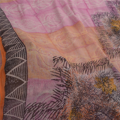 Sanskriti Vintage Pink Saree Blend Georgette Printed Sari 5Yd Craft Soft Sustainable Fabric
