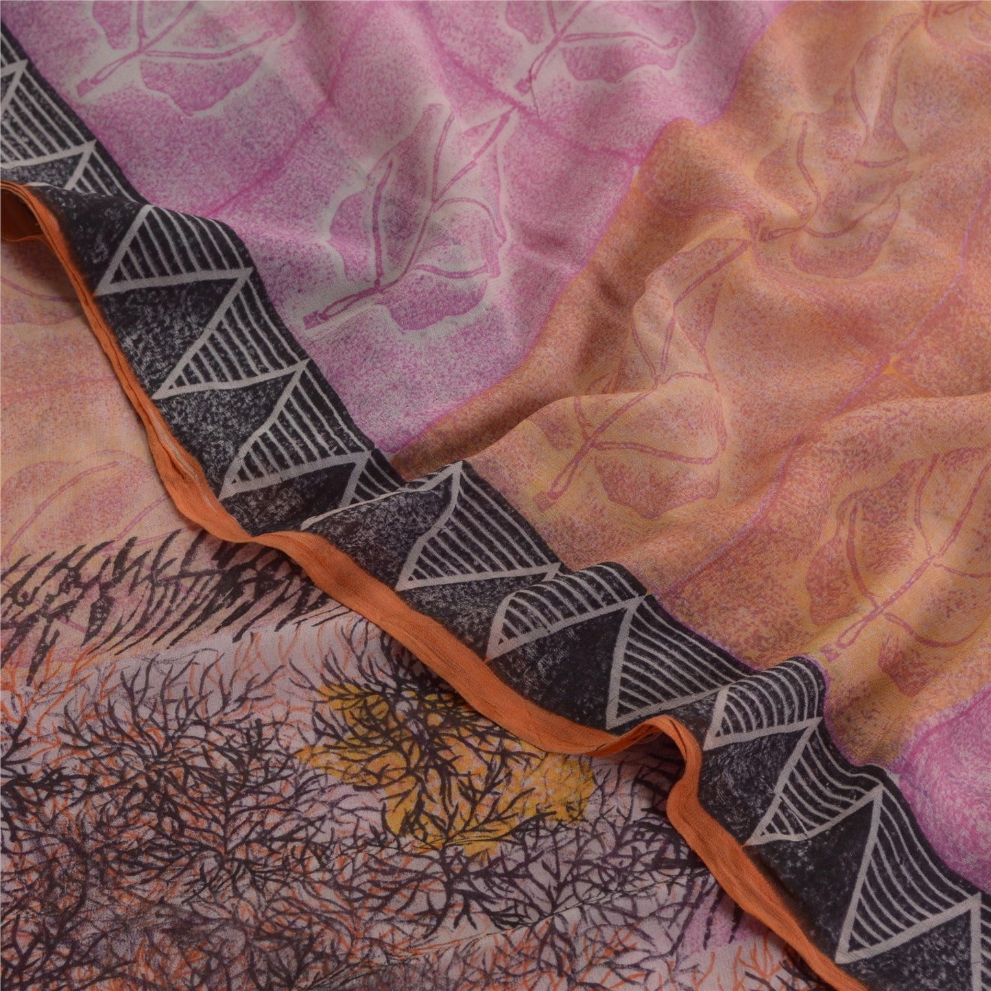 Sanskriti Vintage Pink Saree Blend Georgette Printed Sari 5Yd Craft Soft Sustainable Fabric
