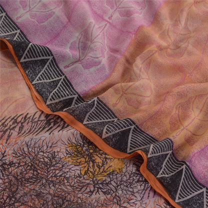 Sanskriti Vintage Pink Saree Blend Georgette Printed Sari 5Yd Craft Soft Sustainable Fabric