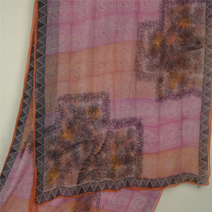 Sanskriti Vintage Pink Saree Blend Georgette Printed Sari 5Yd Craft Soft Sustainable Fabric