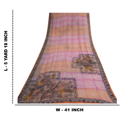 Sanskriti Vintage Pink Saree Blend Georgette Printed Sari 5Yd Craft Soft Sustainable Fabric