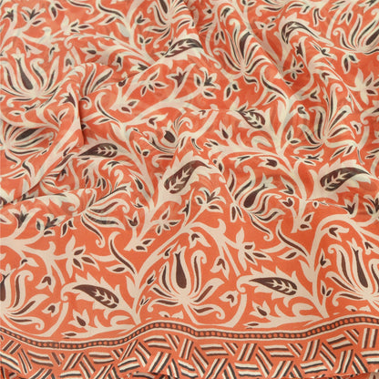 Sanskriti Vintage Peach Saree Georgette Printed Sari 5 Yard Craft Decor Sustainable Fabric